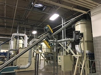 Inclined Screw Conveyor System for Signode Plastic Recycling Plant in Florence, KY - KWS