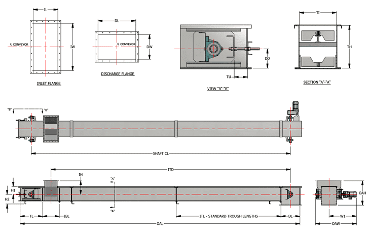 Drag Conveyor Dimensional Standards - Round Bottom Drag Conveyor - KWS Manufacturing