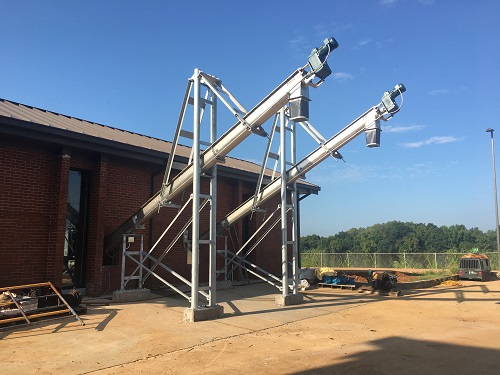 Identical Shaftless Screw Conveyor Loadout Systems for Dewatered Biosolids at Dry Creek WWTP in Decatur, Alabama - KWS Manufacturing