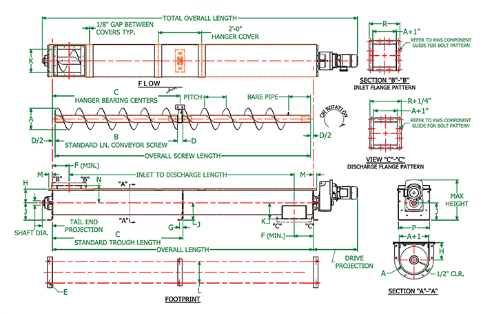 Diagram - Dimensional Layout of a Screw Conveyor