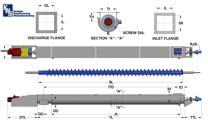 Heat Transfer Screw Processor Dimensional Drawing - KWS Manufacturing