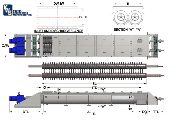 Heat Transfer Screw Processor Dimensional Drawing - KWS Manufacturing