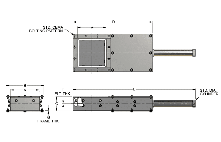 Slide Gate Dimensional Standards Diagram - KWS Manufacturing