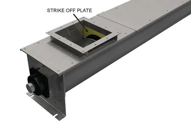 Strike Off Plate Does Not Fully Prevent Bulk Materials from Flooding Past Inlet