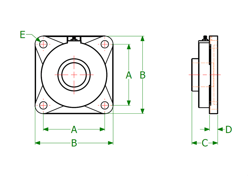 Dimensional Drawing for End Bearings - Flanged Ball Bearing