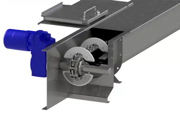 Stainless Steel Chain with TIVAR® H.O.T UHMW Paddles Easily Handle Elevated Operating Temperature