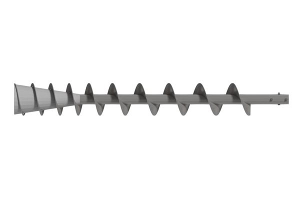 Screw Consists of Tapered Cone with Stepped Pitch Flighting to Create Mass Flow