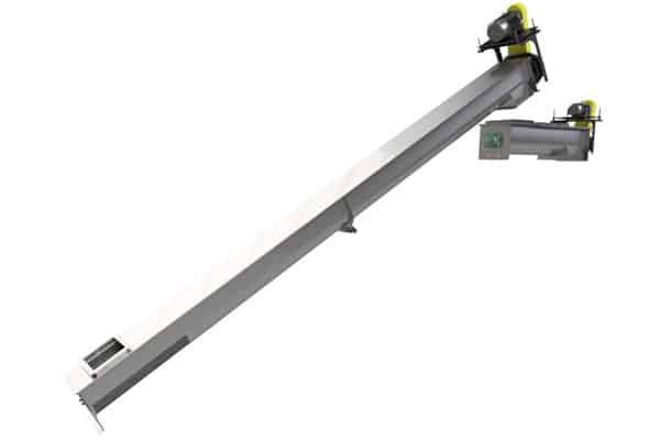 Meat Products are Conveyed and Elevated to a Magnetic Separation Screw Conveyor
