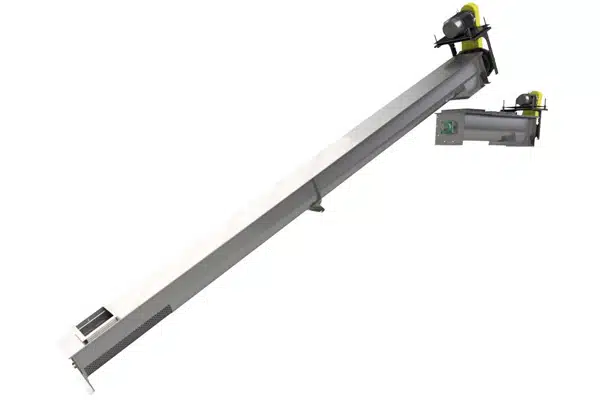 Meat Products are Conveyed and Elevated to a Magnetic Separation Screw Conveyor