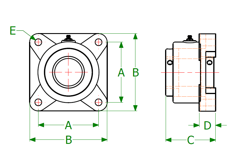 Dimensional Drawing for End Bearings - Flanged Roller Bearing
