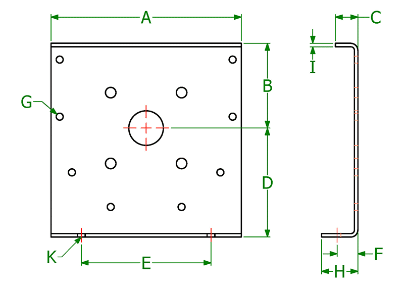 Dimensional Drawing for 304 SS Trough Ends with Foot
